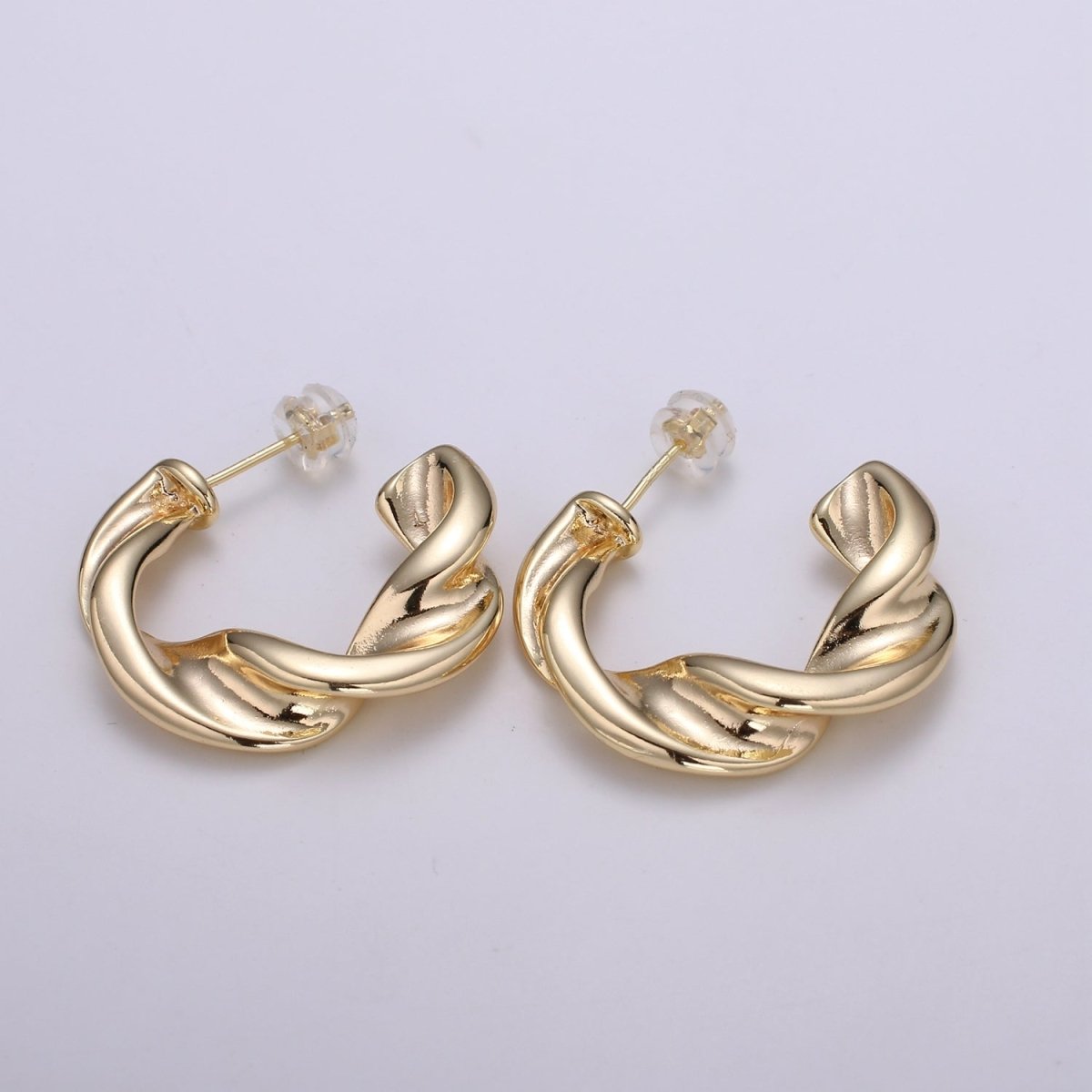 Twisted Design 18K Gold Stud Earring, Rose Gold Wavy Earring for DIY Earring Craft Supply Jewelry Making Q-459
