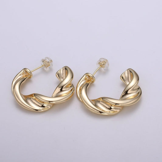 Twisted Design 18K Gold Stud Earring, Rose Gold Wavy Earring for DIY Earring Craft Supply Jewelry Making Q-459