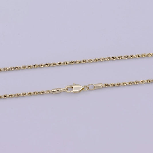 Twisted Rope Chain Necklace - 14K Gold Filled Necklace Chain - 20 Inches Rope Necklace w/ Lobster Clasps | WA-526 Clearance Pricing