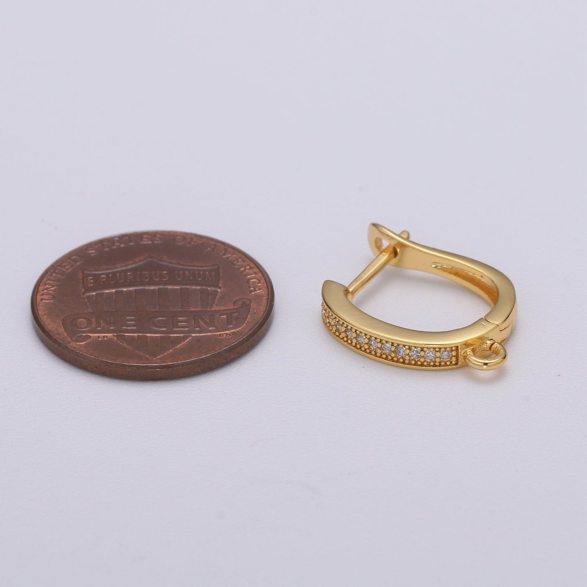 U Shaped Huggie Earring 24K Gold Filled Cubic Zirconia with open link for Jewelry Making L-227