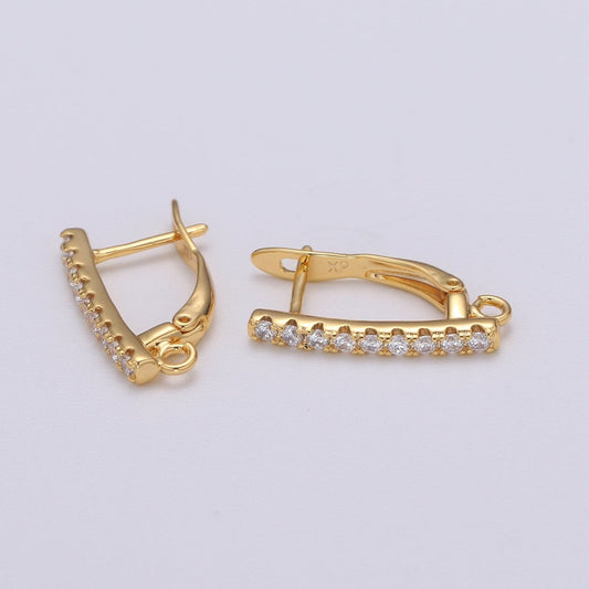 U Shaped Huggie Earring 24K Gold Filled Cz Micro Pave Hoops with open link for Jewelry Making Supply L-229