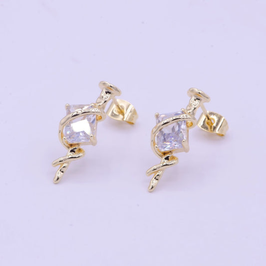Unique Emerald Cut CZ Gold Stud Earring Drop Stud Earring Q-041