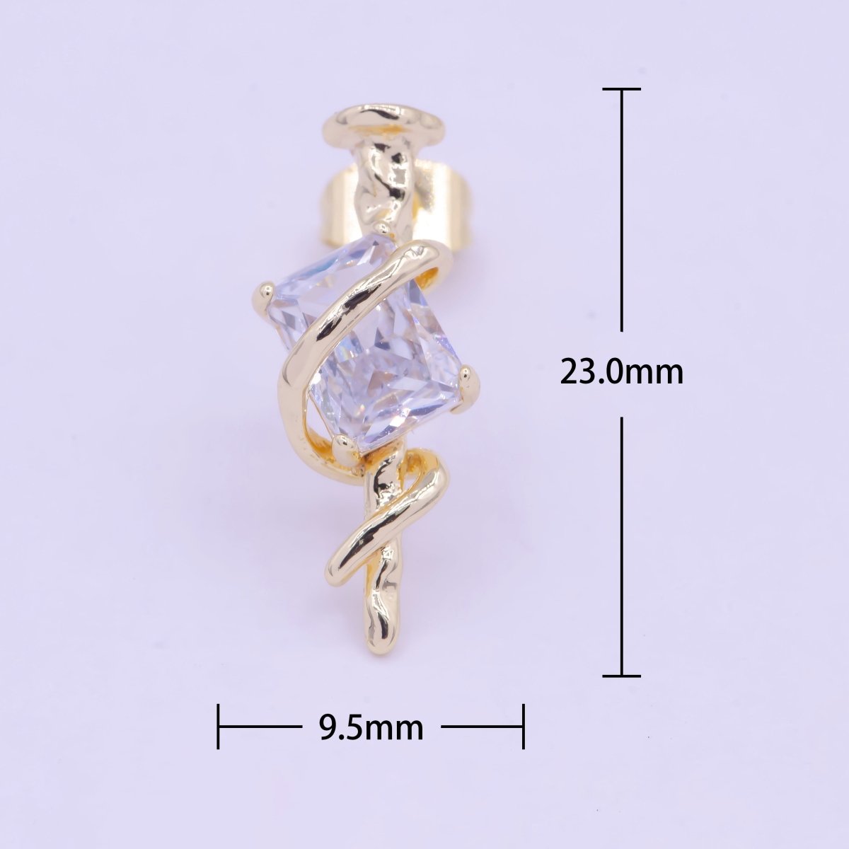 Unique Emerald Cut CZ Gold Stud Earring Drop Stud Earring Q-041