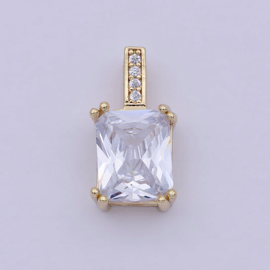 Unique Emerald Cut Solitaire Pendant Necklace Square CZ Diamond Charm for Bridal Wedding Necklace Dainty Necklace J-449