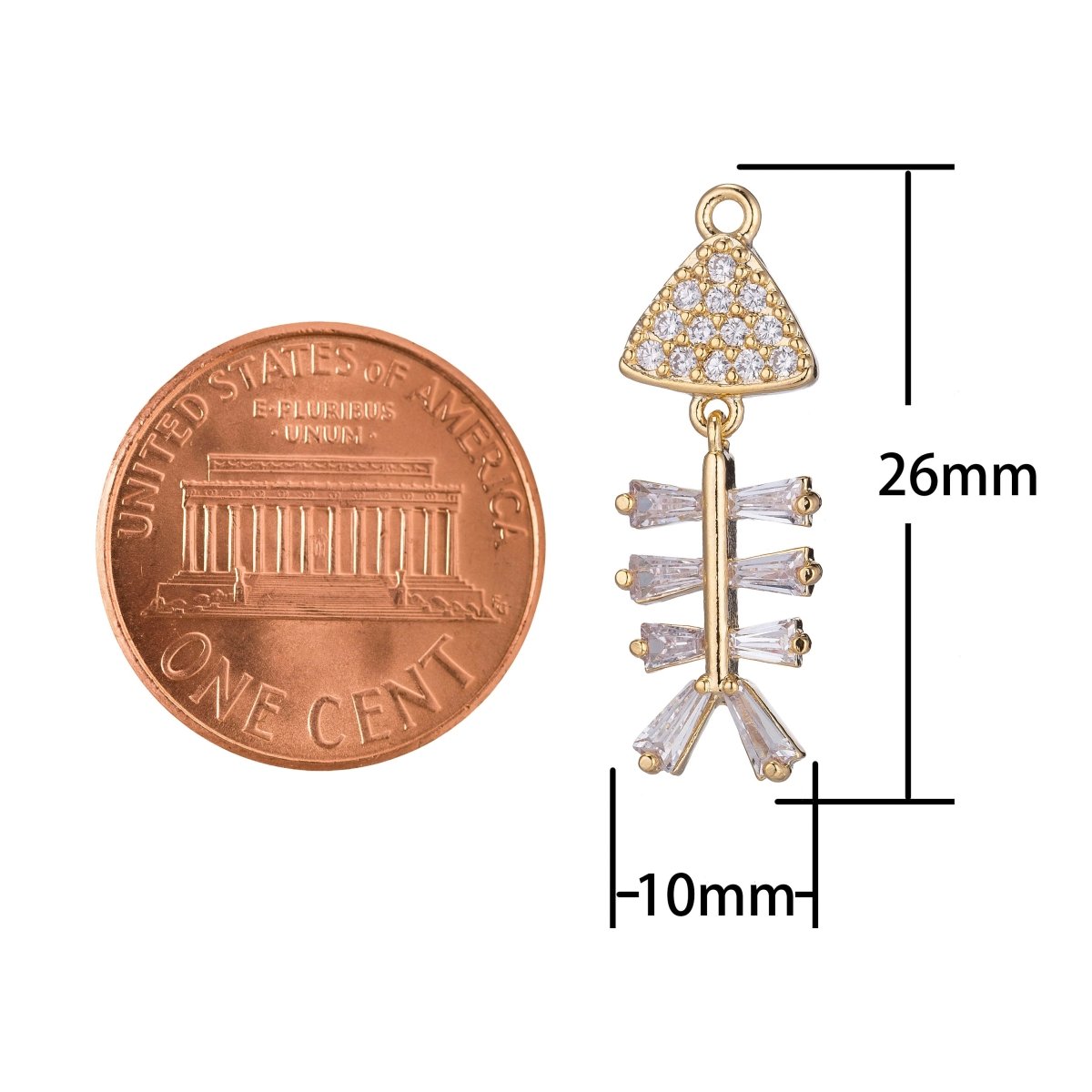 Unique Fish Bone Charm, Micro Pave CZ Charm, Dainty Pendant Marine Life Go Fishing Nature Inspired Necklace Charm for Jewelry Making E-405