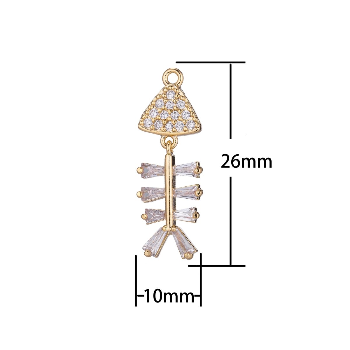 Unique Fish Bone Charm, Micro Pave CZ Charm, Dainty Pendant Marine Life Go Fishing Nature Inspired Necklace Charm for Jewelry Making E-405