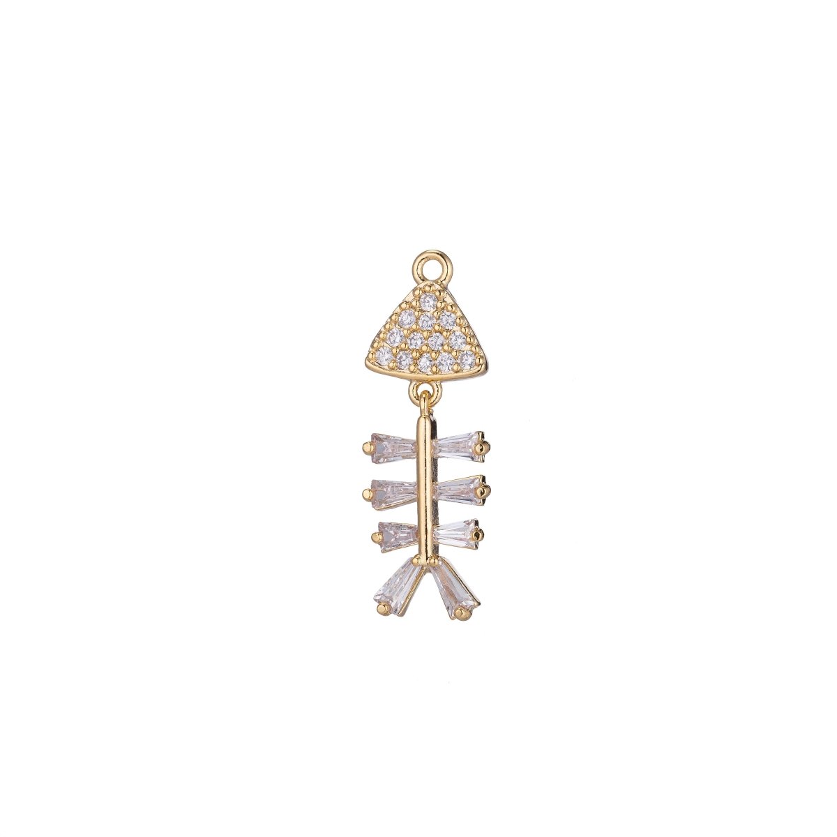 Unique Fish Bone Charm, Micro Pave CZ Charm, Dainty Pendant Marine Life Go Fishing Nature Inspired Necklace Charm for Jewelry Making E-405