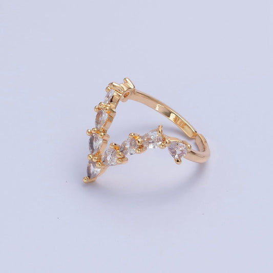 V Shaped Marquise Round Moissanite Wedding Band Unique Curved Chevron Band Solid 18K Gold Filled Stacking Ring O-2238