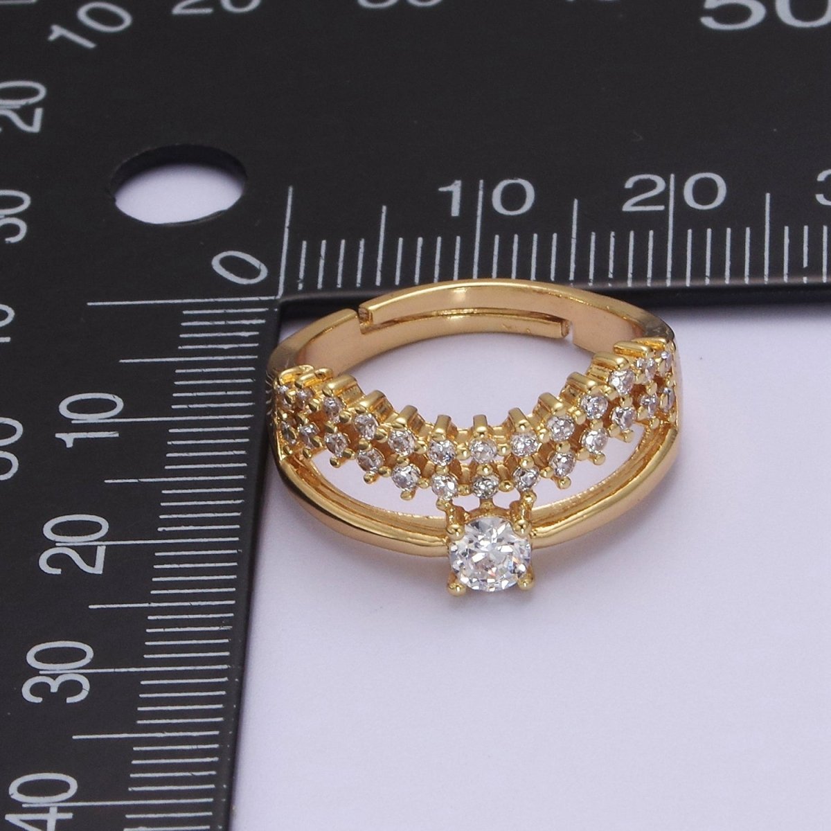 V Stacking Chevron Ring, Minimalist CZ Geometric Ring Dainty Adjustable Ring S-506