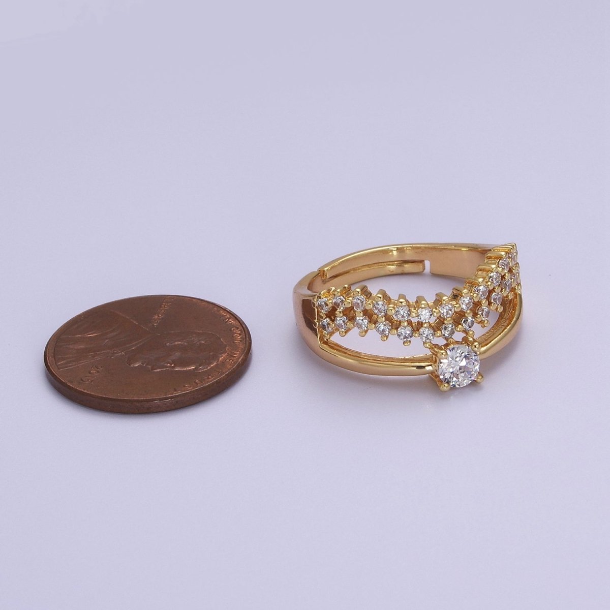 V Stacking Chevron Ring, Minimalist CZ Geometric Ring Dainty Adjustable Ring S-506