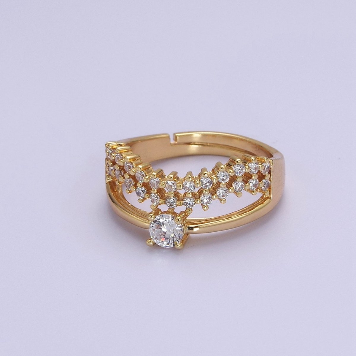 V Stacking Chevron Ring, Minimalist CZ Geometric Ring Dainty Adjustable Ring S-506
