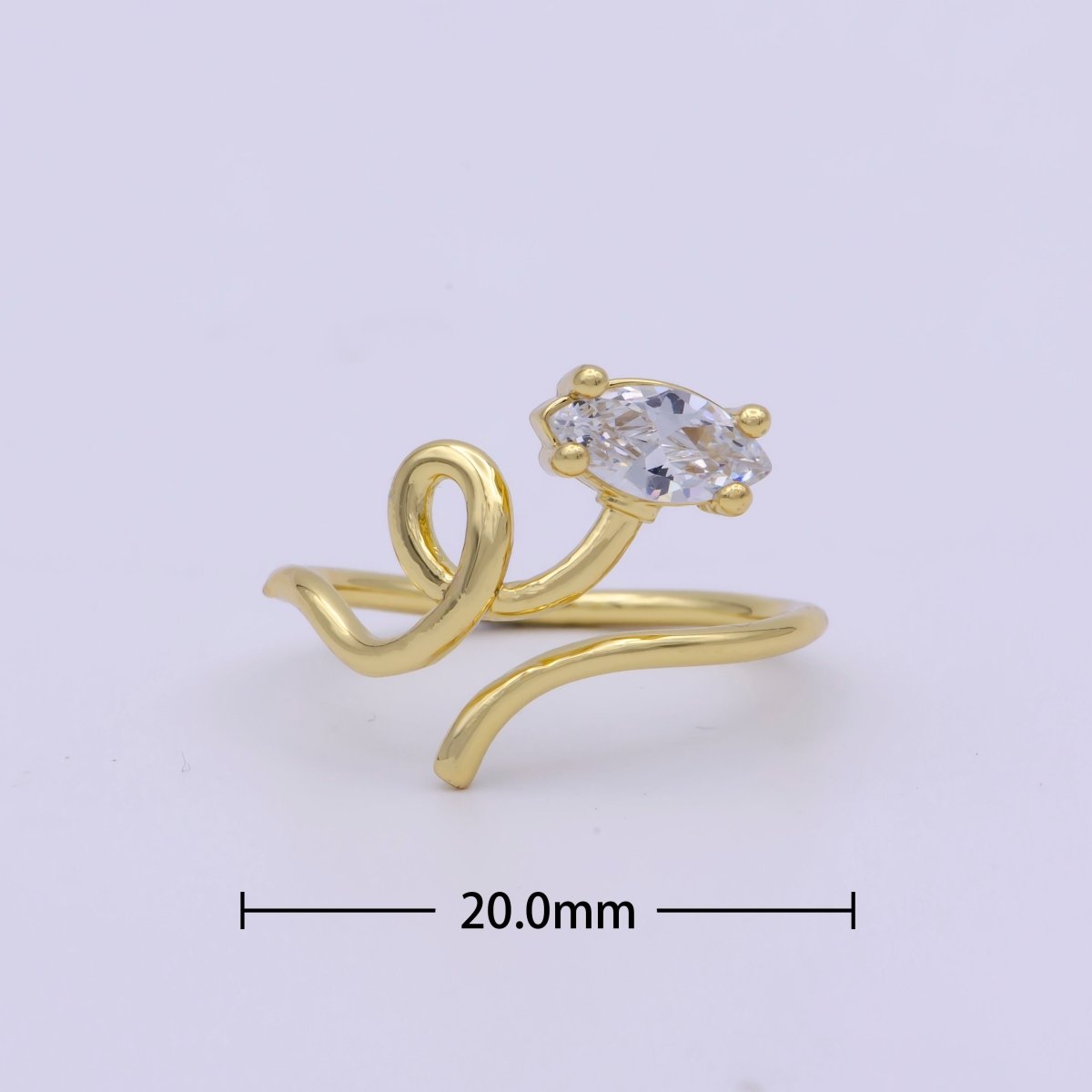 14K Gold Filled Marquise CZ Vine Curled Band Ring | U149
