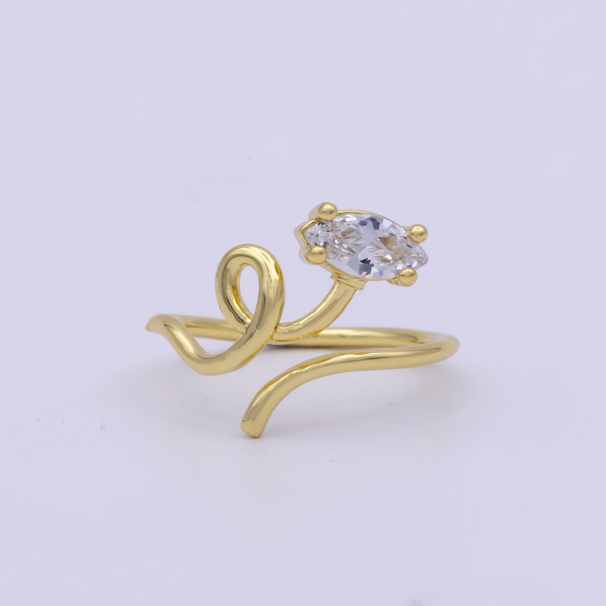 14K Gold Filled Marquise CZ Vine Curled Band Ring | U149
