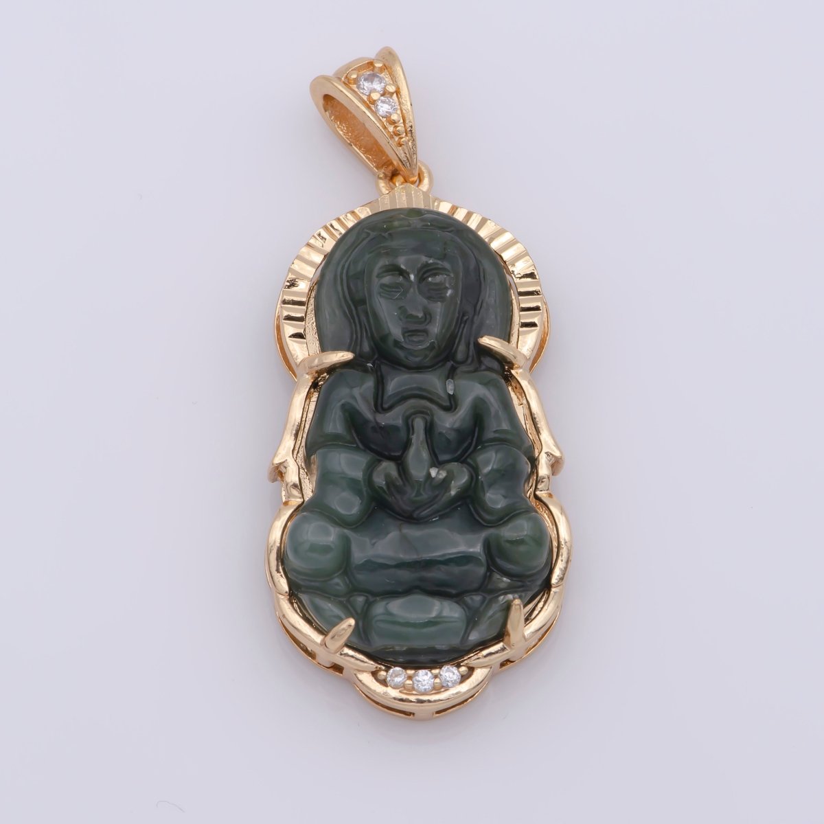 Vintage 18K gold fill, Solid Green Jadeite Jade Guan Yin Necklace Pendant, Kwan Yin Buddha Pendant AH-214 AH-215