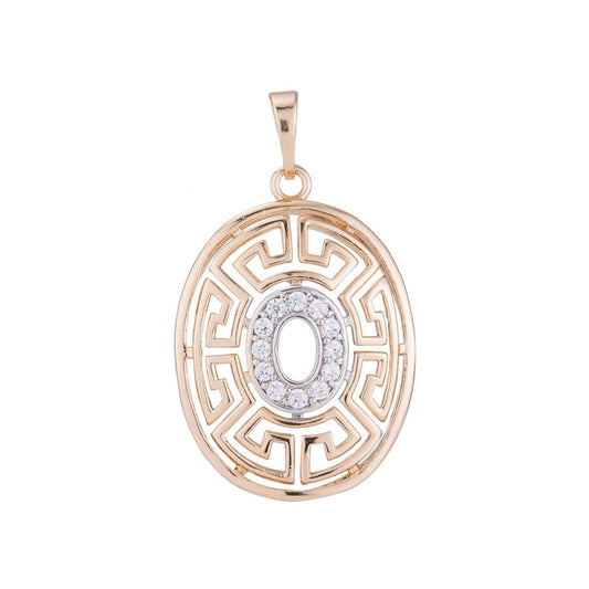 Vintage Design Rose Gold Plated Necklace Pendant - Oval Gold Plated Pendant - Pink Gold Plated Pendant - Vintage Pendant Cubic Zircon H-146