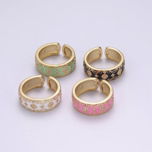 Vintage Enamel Victorian Ring in Black White Green Pink U-186~ U-187