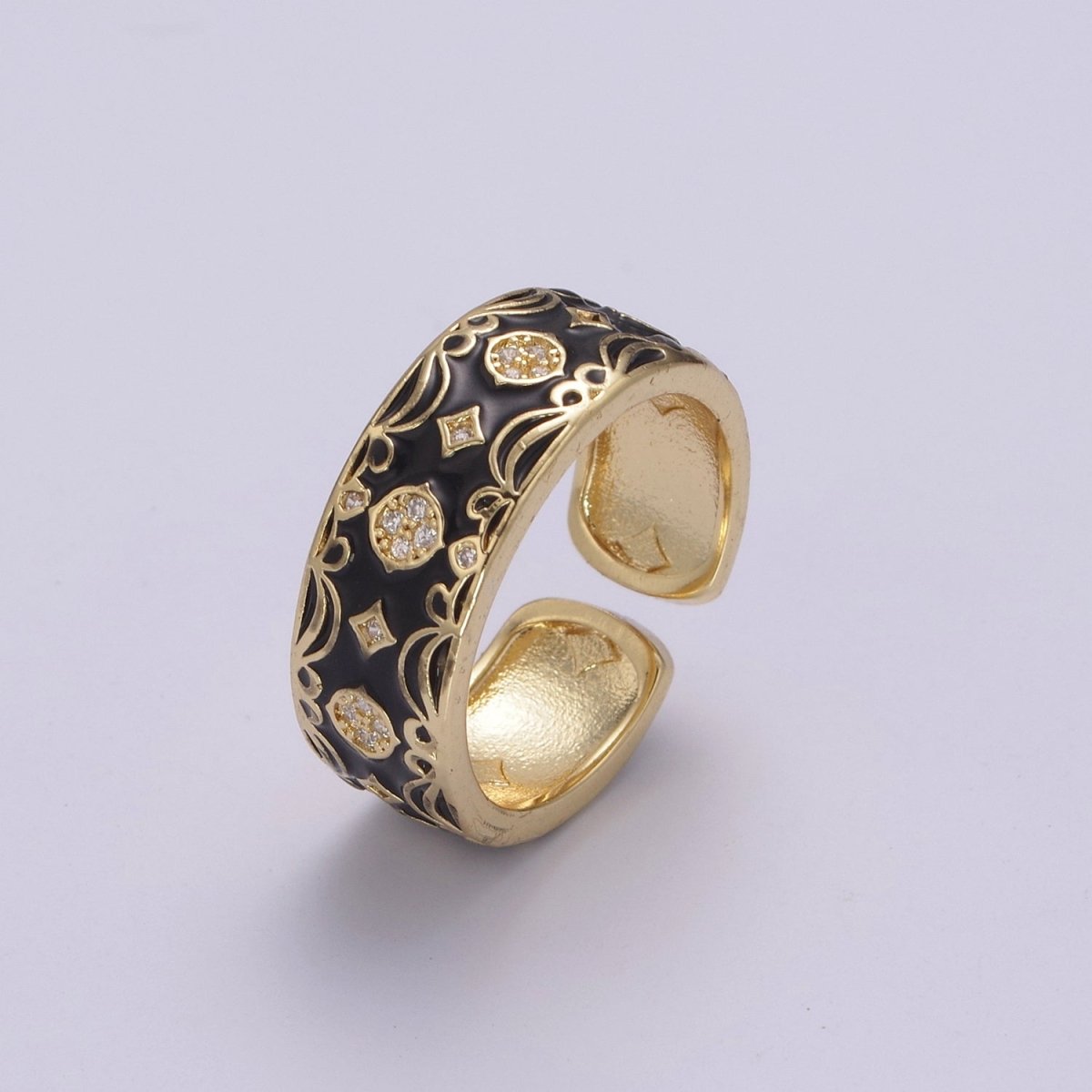 Vintage Enamel Victorian Ring in Black White Green Pink U-186~ U-187