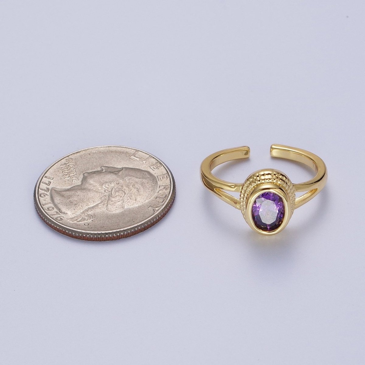 Vintage Gold Ring Amethyst Purple CZ Ring Open Adjustable Jewelry | R-207