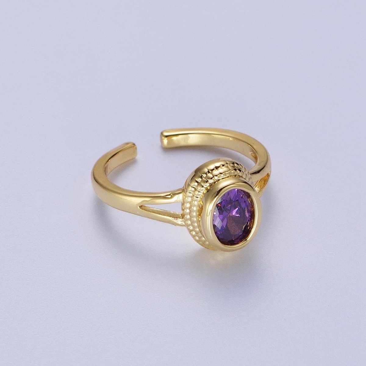 Vintage Gold Ring Amethyst Purple CZ Ring Open Adjustable Jewelry | R-207