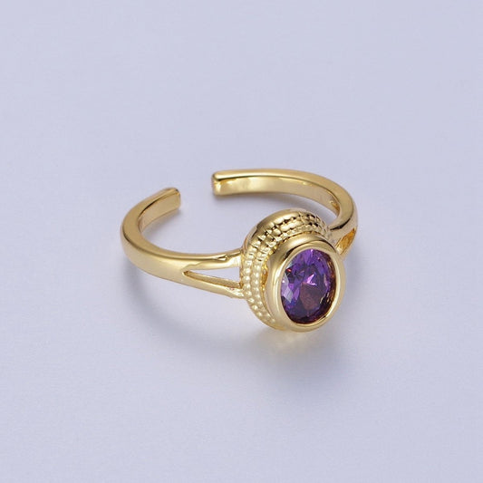 Vintage Gold Ring Amethyst Purple CZ Ring Open Adjustable Jewelry | R-207