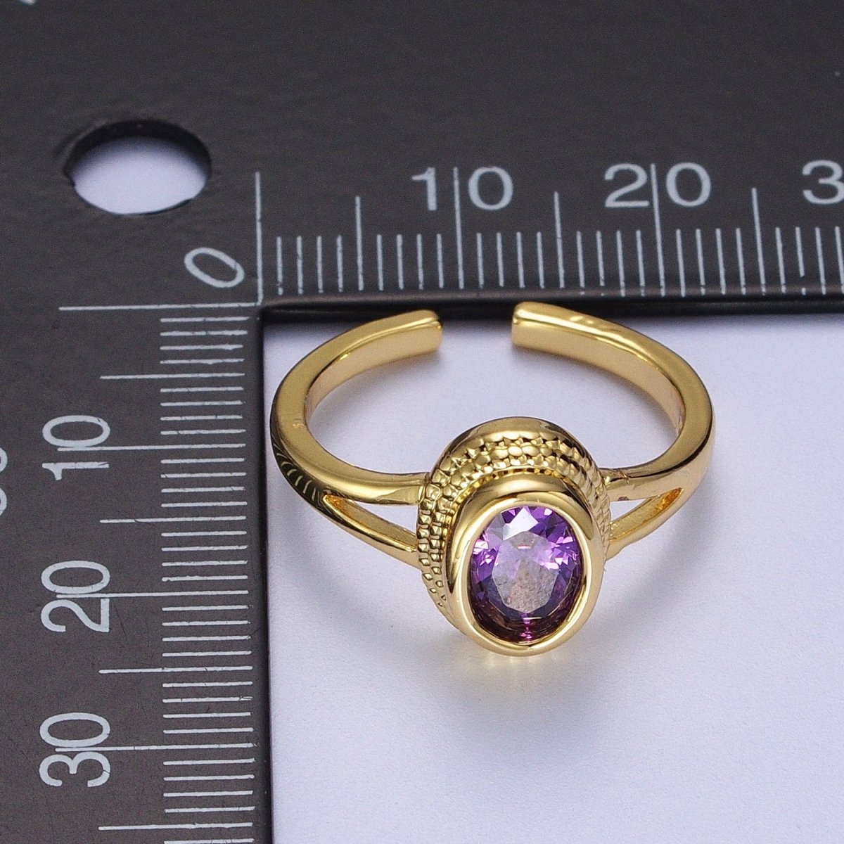 Vintage Gold Ring Amethyst Purple CZ Ring Open Adjustable Jewelry | R-207
