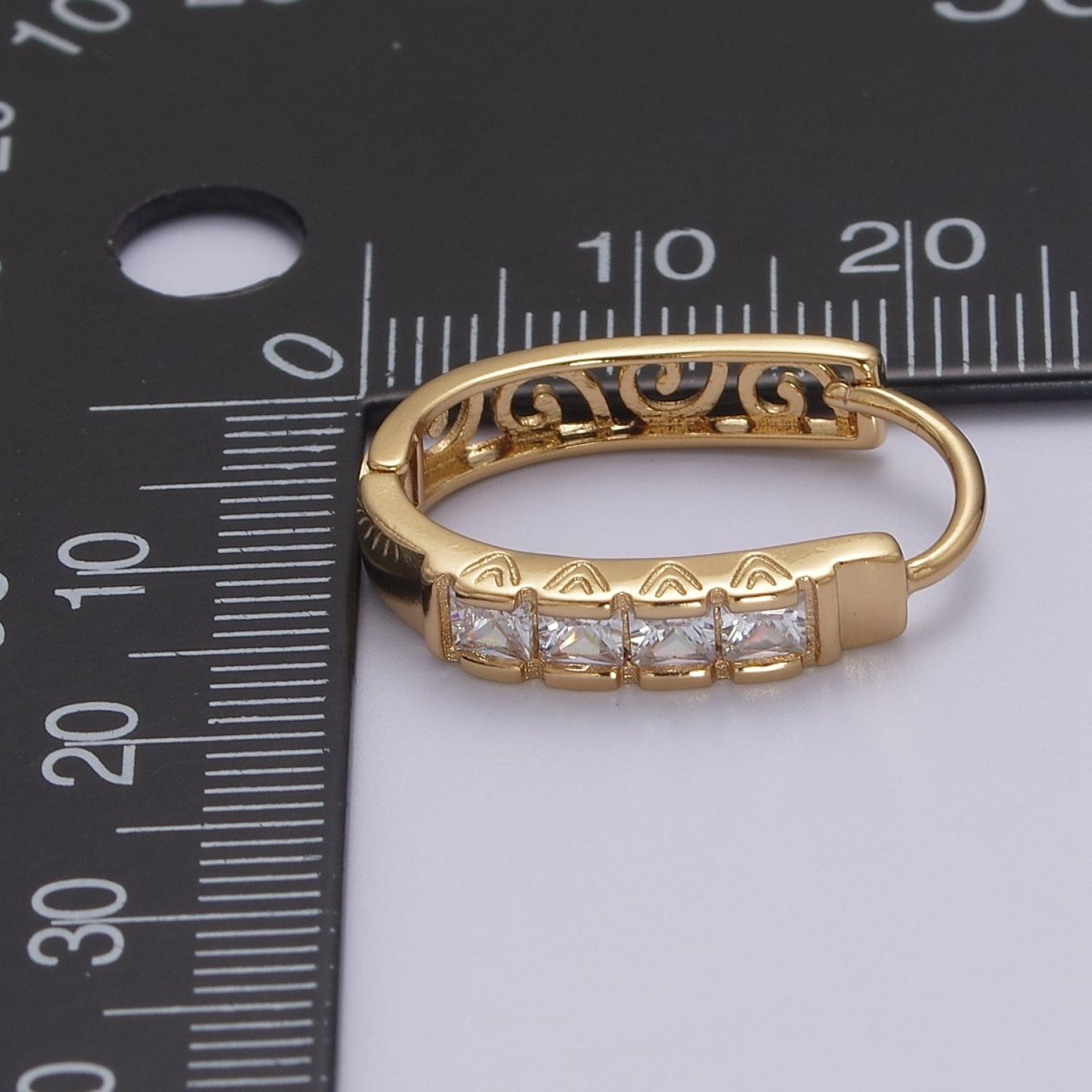 Vintage Medium 24K Gold Filled hoop earrings cubic zirconia cz dainty minimalist V-140
