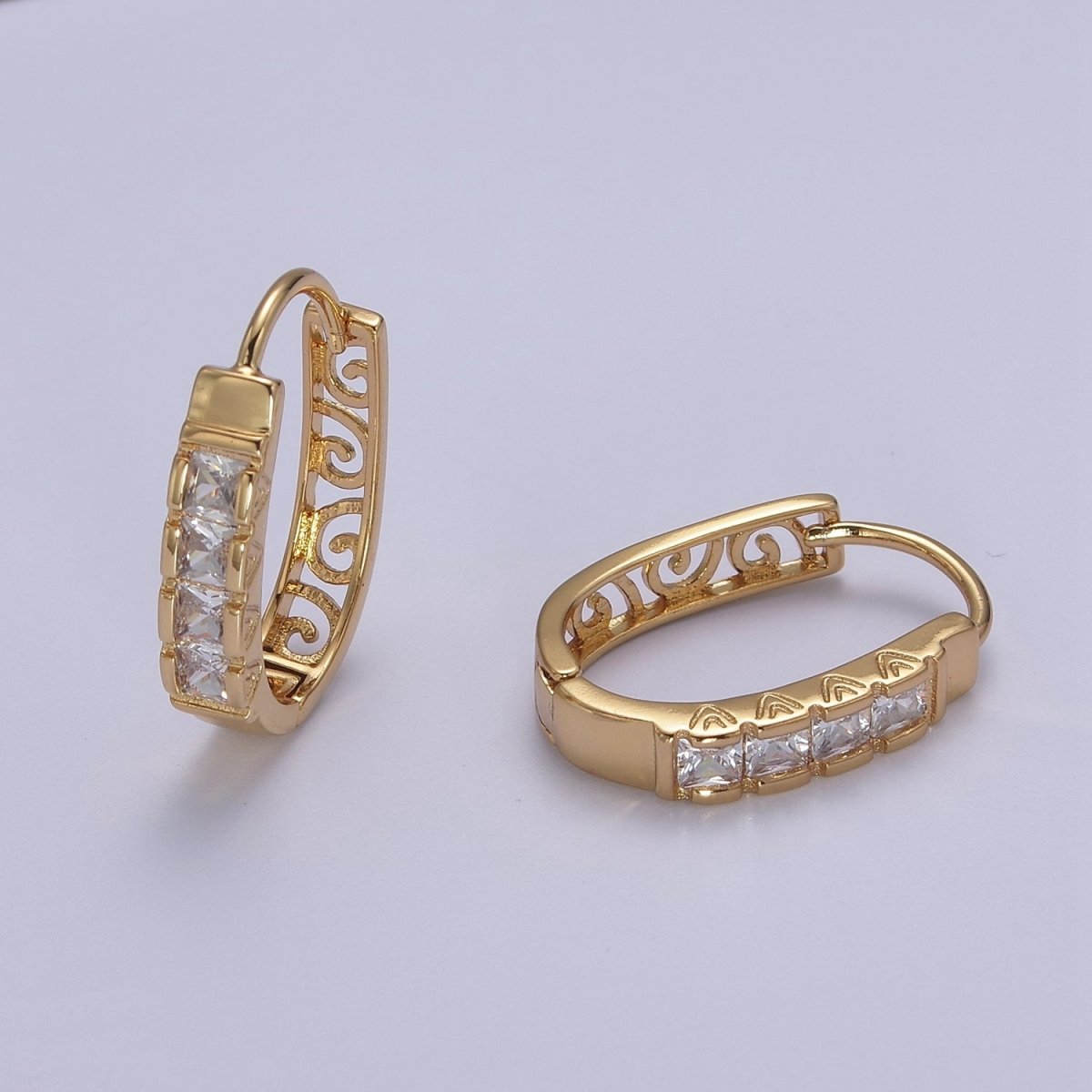 Vintage Medium 24K Gold Filled hoop earrings cubic zirconia cz dainty minimalist V-140