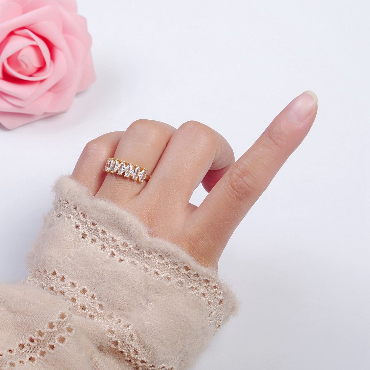 Vintage Pave Clear Ring for Statement Ring Open Adjustable Jewelry O-2174