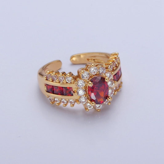 Vintage Pave Red Ring for Statement Ring Open Adjustable Jewelry O-2172