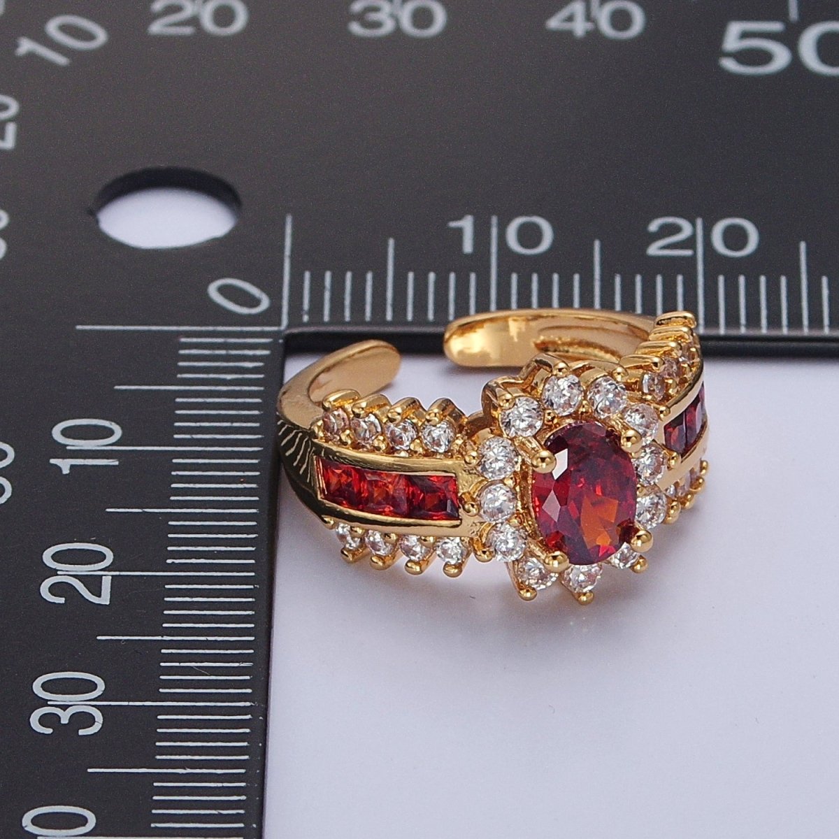 Vintage Pave Red Ring for Statement Ring Open Adjustable Jewelry O-2172