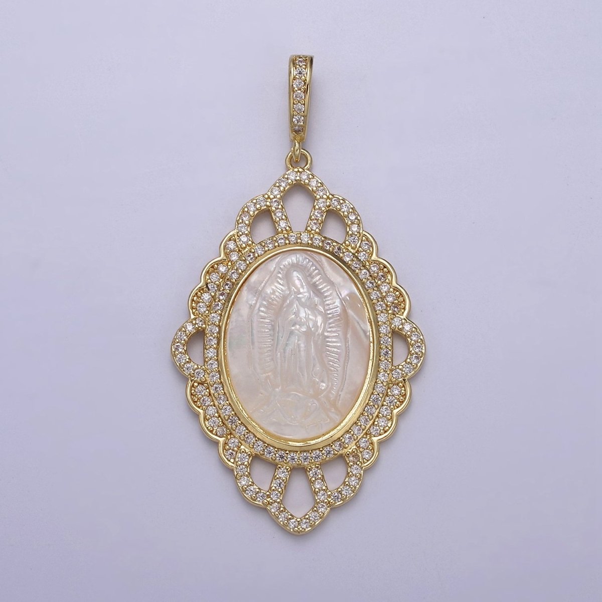 Vintage Pearl Medallion Virgin Mary / Miraculous Lady Guadalupe Pendant for Statement Jewelry Necklace Supply N-565 N-566