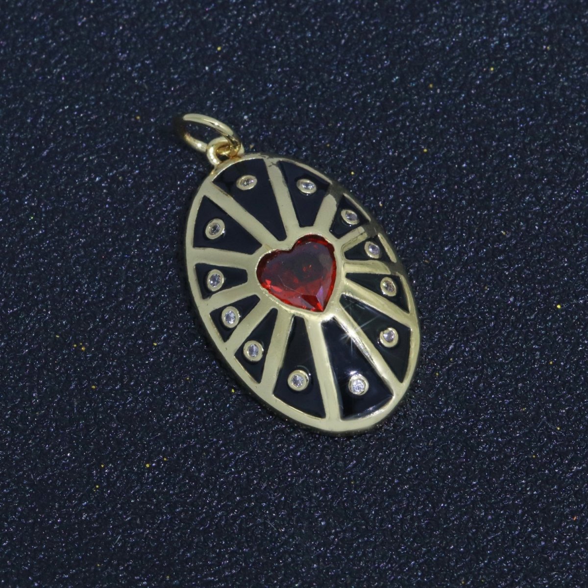 Vintage Shield Pendant 14k Gold Filled Heart Cz Stone Enamel Medallion Charm for Jewelry Making Supply M-701