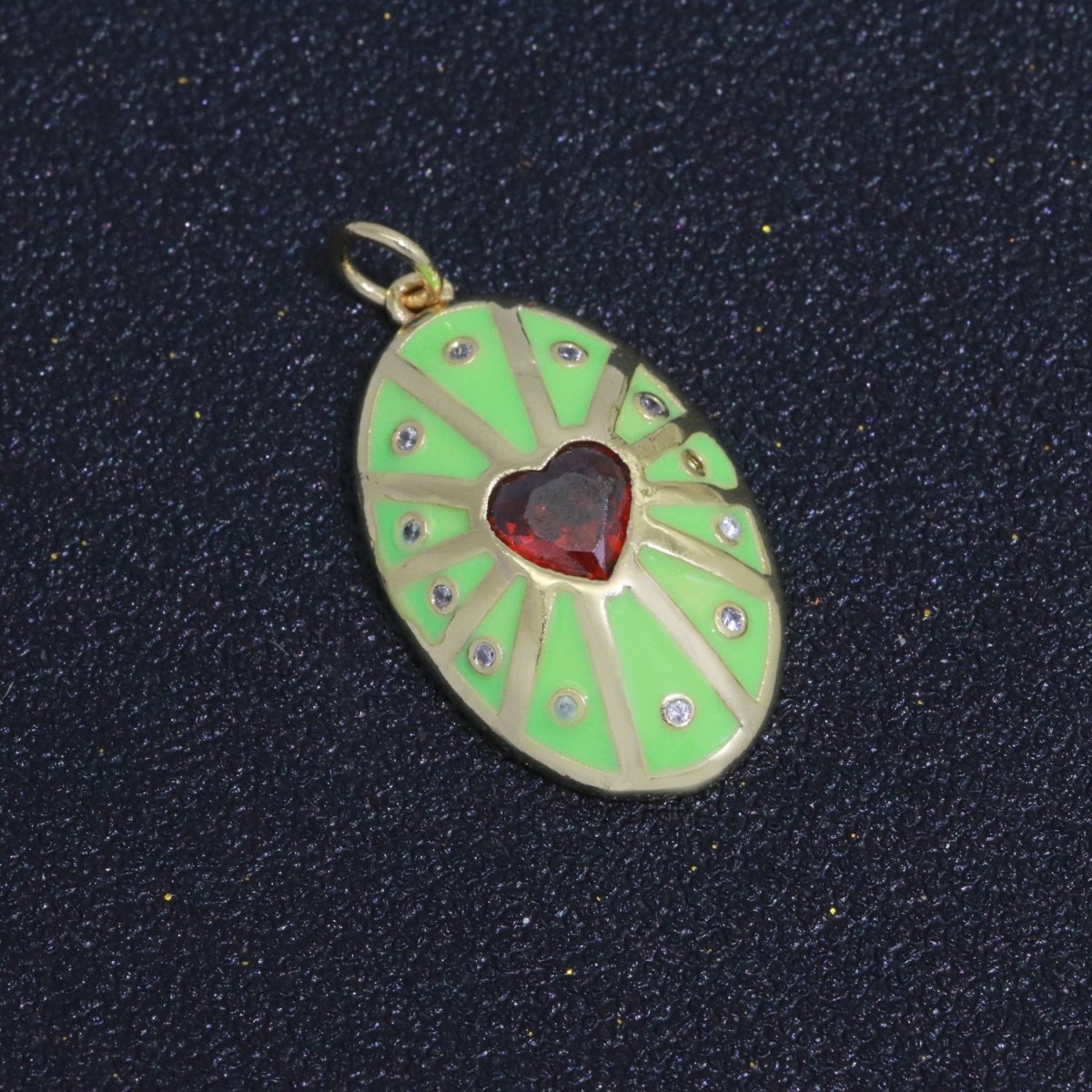 Vintage Shield Pendant 14k Gold Filled Heart Cz Stone Enamel Medallion Charm for Jewelry Making Supply M-701