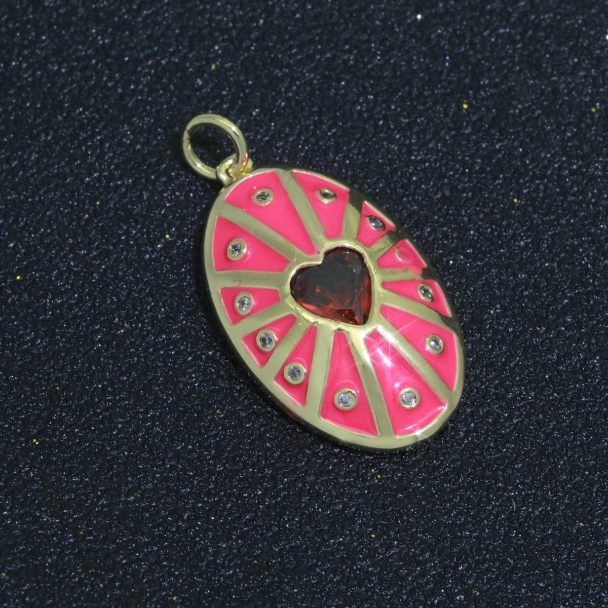 Vintage Shield Pendant 14k Gold Filled Heart Cz Stone Enamel Medallion Charm for Jewelry Making Supply M-701