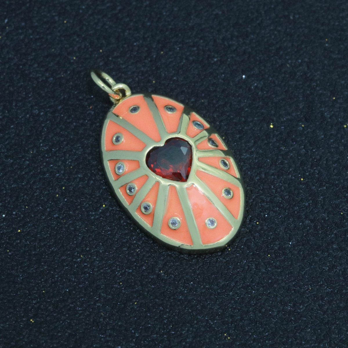 Vintage Shield Pendant 14k Gold Filled Heart Cz Stone Enamel Medallion Charm for Jewelry Making Supply M-701