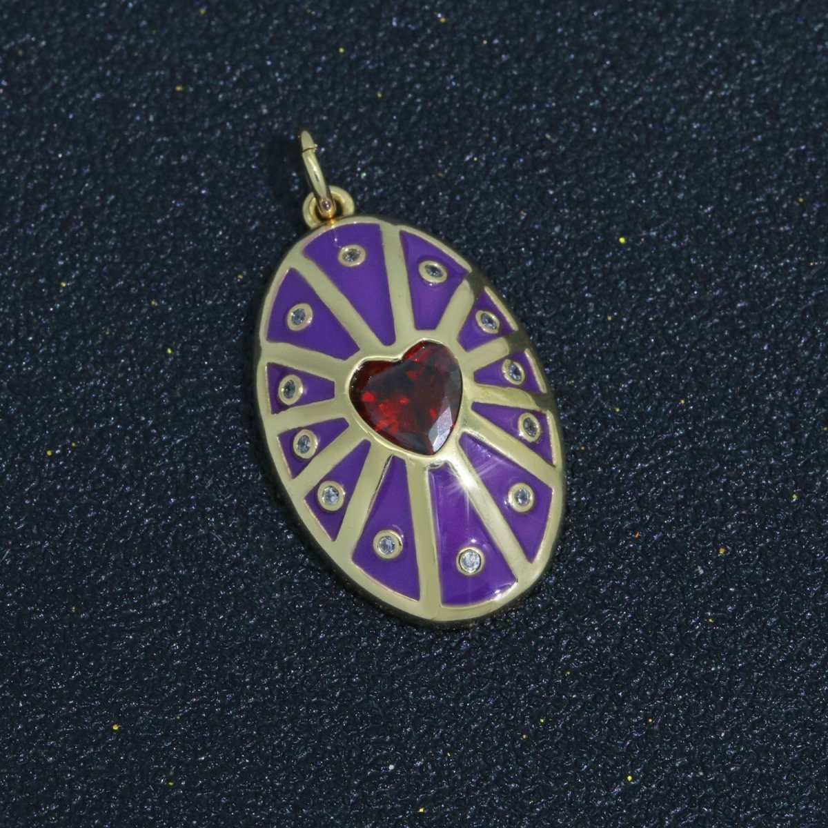 Vintage Shield Pendant 14k Gold Filled Heart Cz Stone Enamel Medallion Charm for Jewelry Making Supply M-701