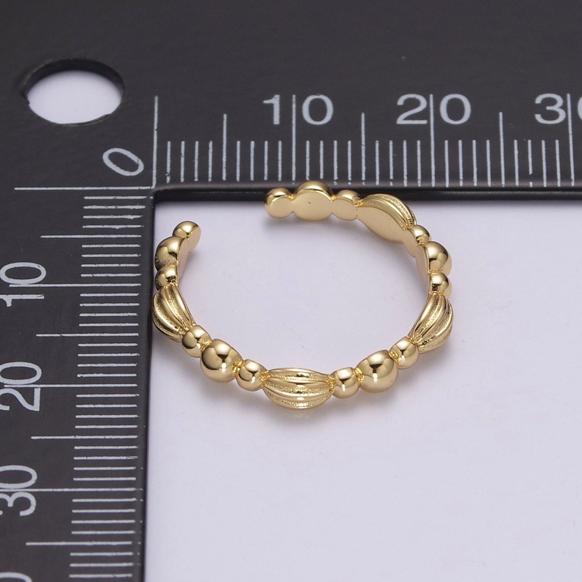Vintage Style Ring Ball Beaded Cuff Ring Open Adjustable Gold Ring U-159