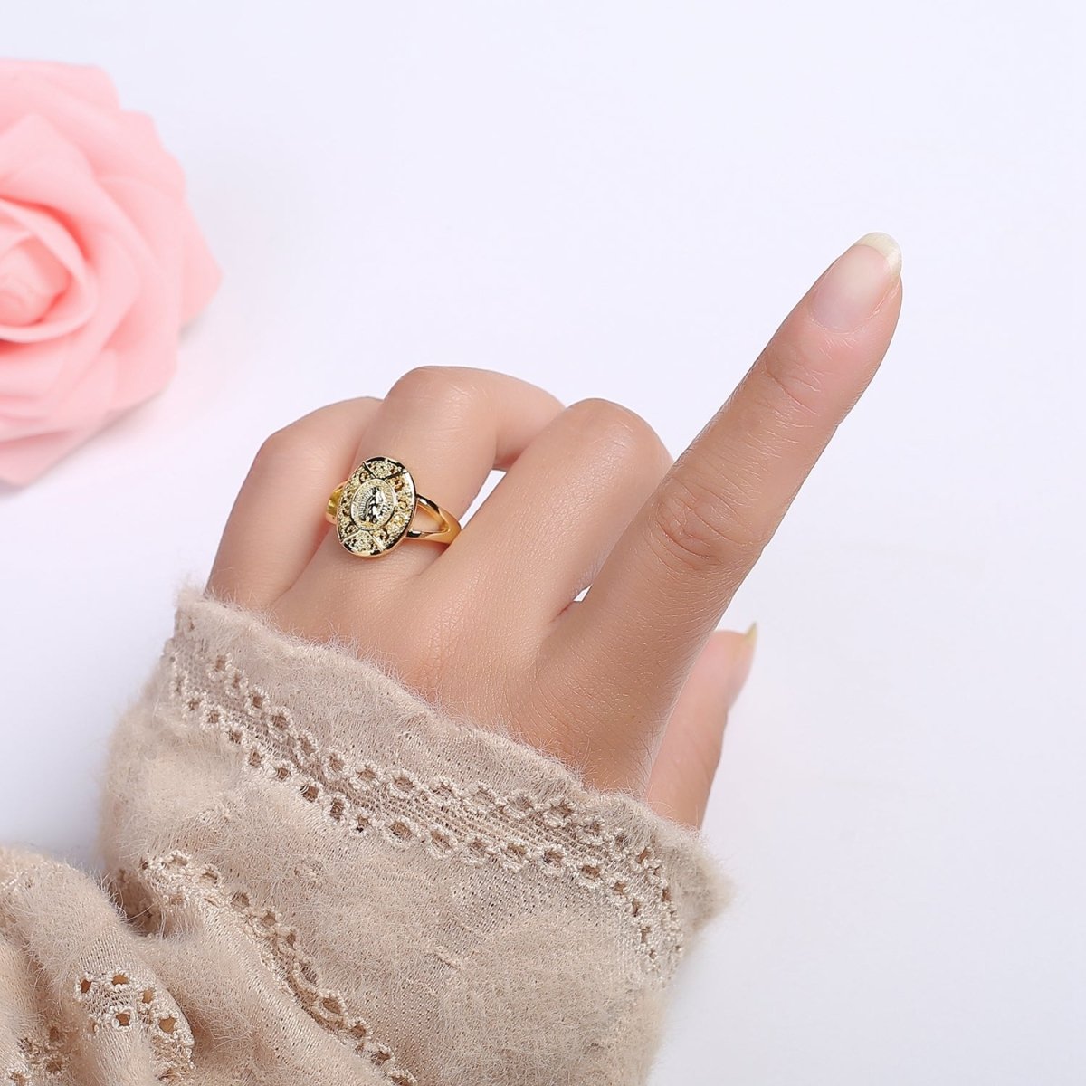 Virgin de Guadalupe Adjustable ring, Our lady of Guadalupe ring Virgin Mary Signet Ring O-2166