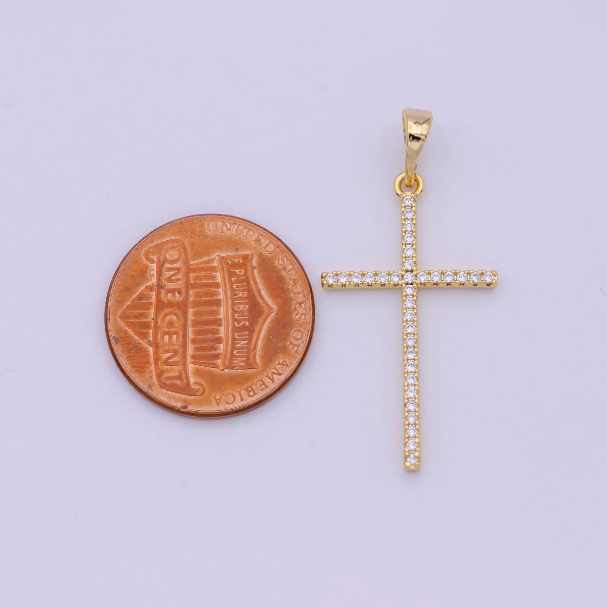 White, 14K Gold Filled Minimalist 34mm Micro Paved CZ Latin Religious Cross Pendant H-018  H-136 I-010