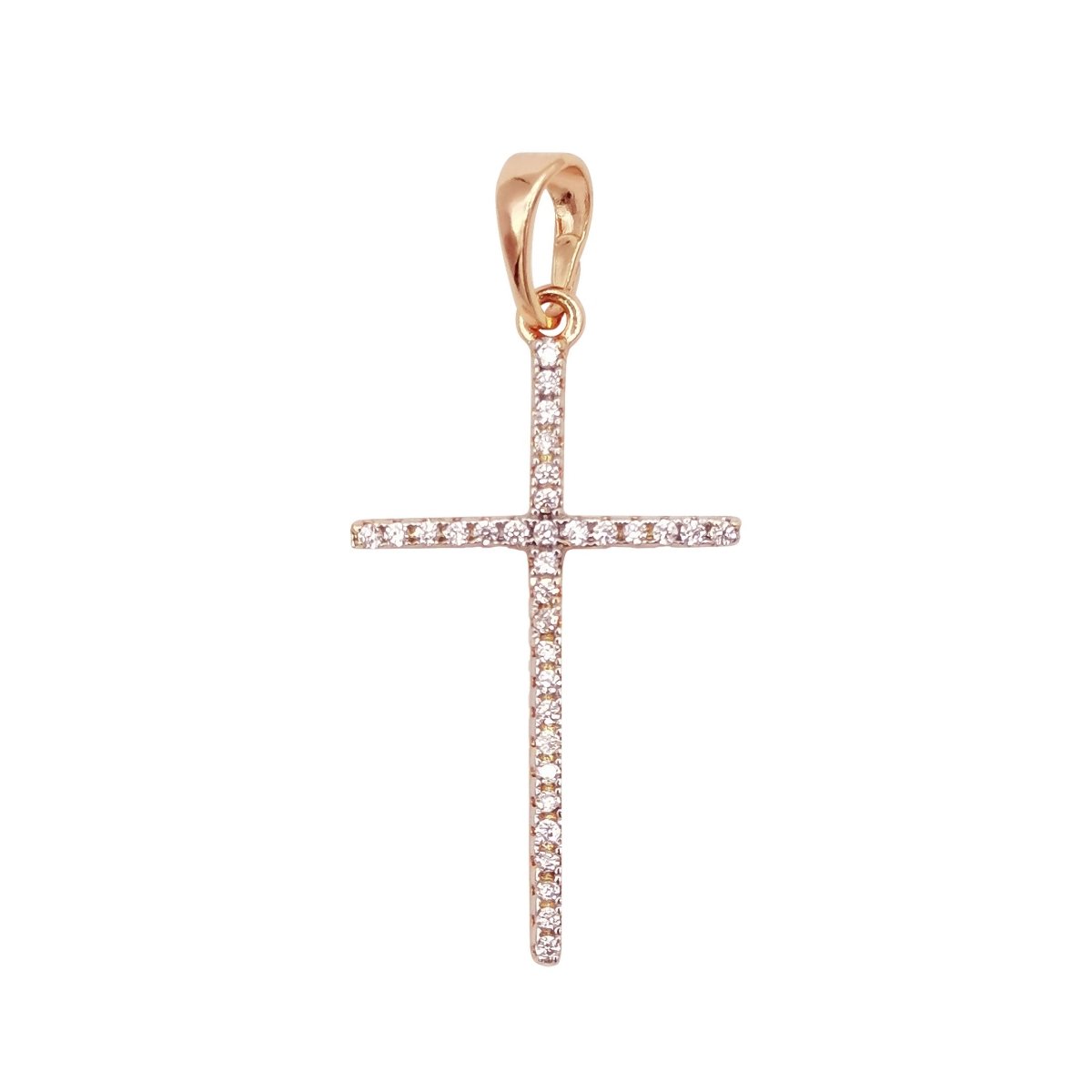 White, 14K Gold Filled Minimalist 34mm Micro Paved CZ Latin Religious Cross Pendant H-018  H-136 I-010