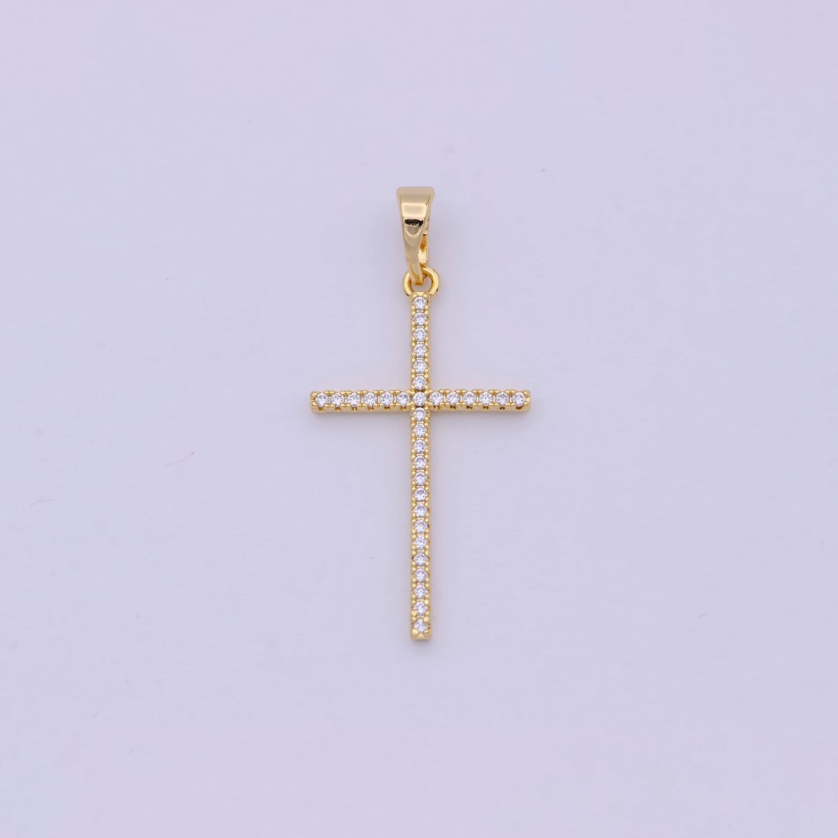 White, 14K Gold Filled Minimalist 34mm Micro Paved CZ Latin Religious Cross Pendant H-018  H-136 I-010