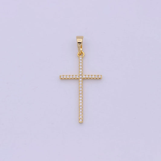 White, 14K Gold Filled Minimalist 34mm Micro Paved CZ Latin Religious Cross Pendant H-018  H-136 I-010