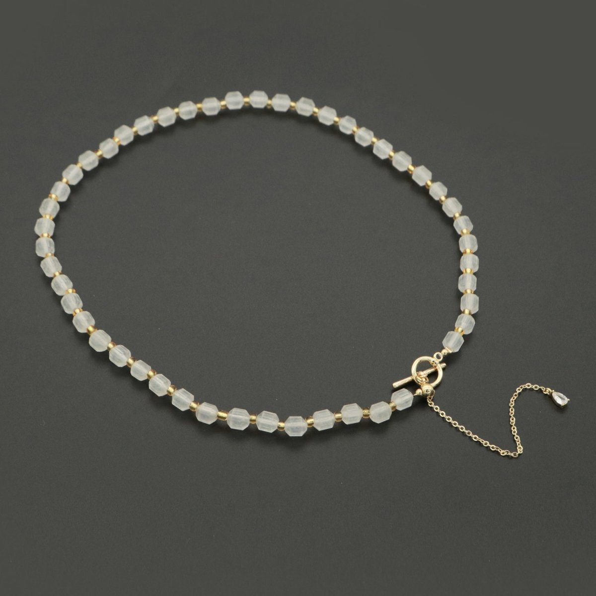 OS White Agate Bead Necklace 5.6mm Beads Mini Agate Bead Necklace 16.5" necklace with Toggle Clasp | WA-247 Clearance Pricing