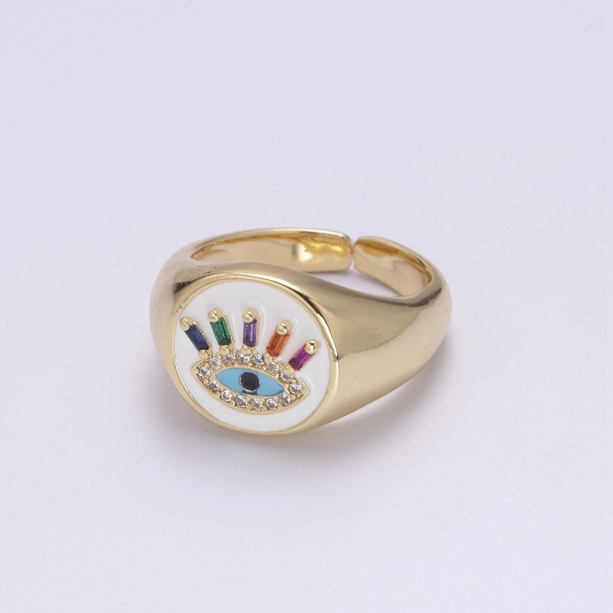White Dome Evil Eye Ring, Protection Ring, Cubic Zirconia Eye Ring Amulet Boho Statement Jewelry U-201 ~ U-206