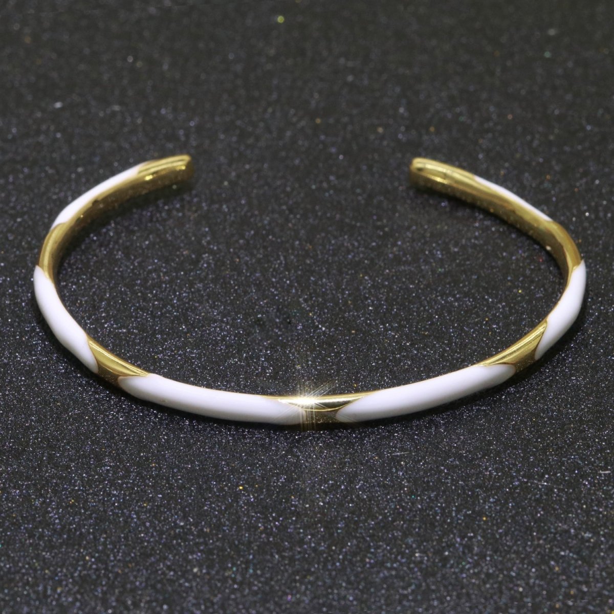 OS White Enamel Adjustable Bangle Bracelet 24K Gold Filled Enamel Open Bracelet stacking Jewelry | WA-112 Clearance Pricing