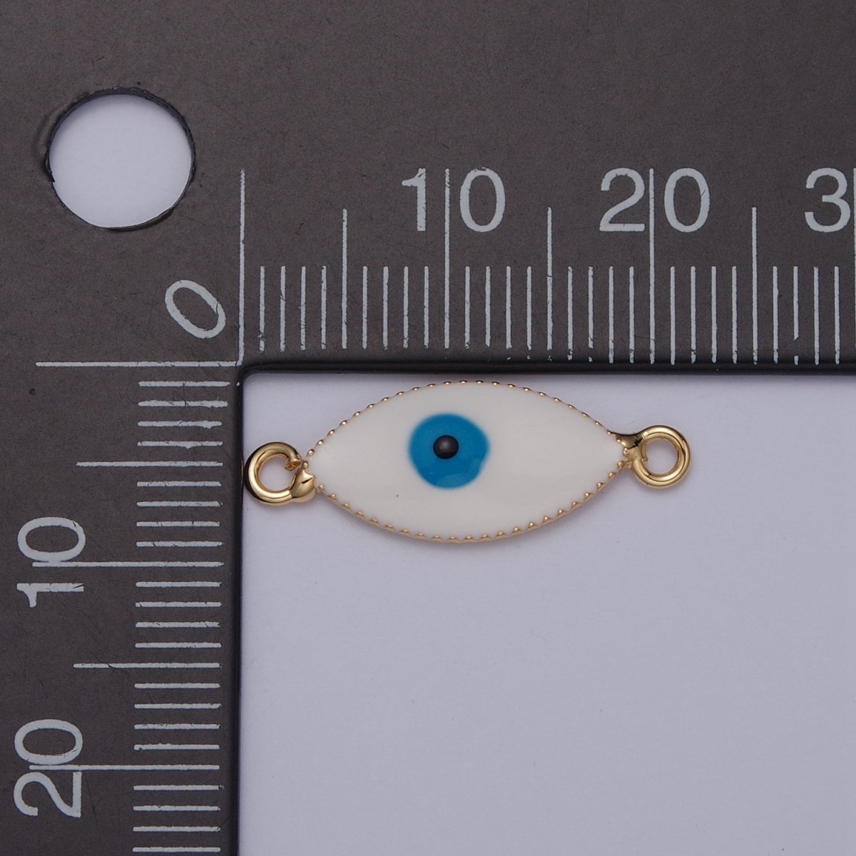 White Enamel Evil Eye Connector, Eye of Ra Protection Charm Connector For Jewelry Making, G-921