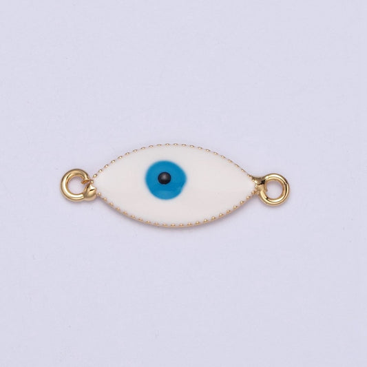 White Enamel Evil Eye Connector, Eye of Ra Protection Charm Connector For Jewelry Making, G-921