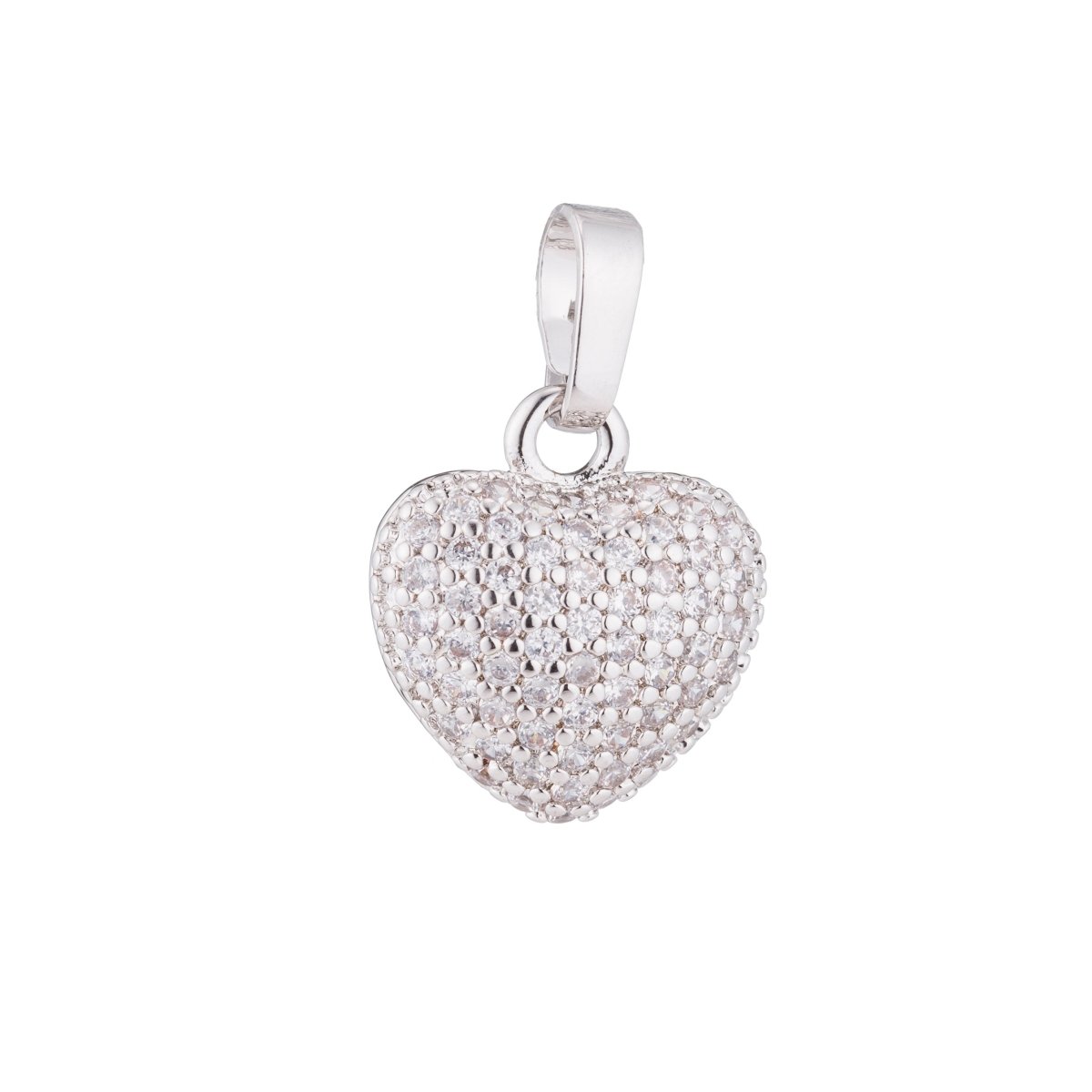 White gold fill Heart Love 3D charm Romantic Gifts DIY Craft Cute Cubic Zirconia Necklace Pendant Bead Bails Findings for Jewelry Making H-322