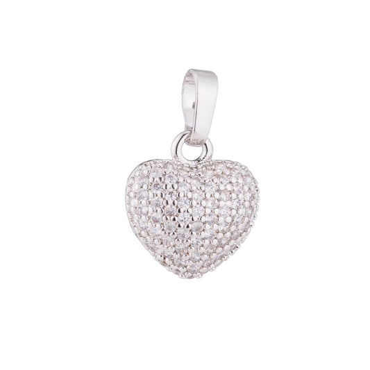 White gold fill Heart Love 3D charm Romantic Gifts DIY Craft Cute Cubic Zirconia Necklace Pendant Bead Bails Findings for Jewelry Making H-322