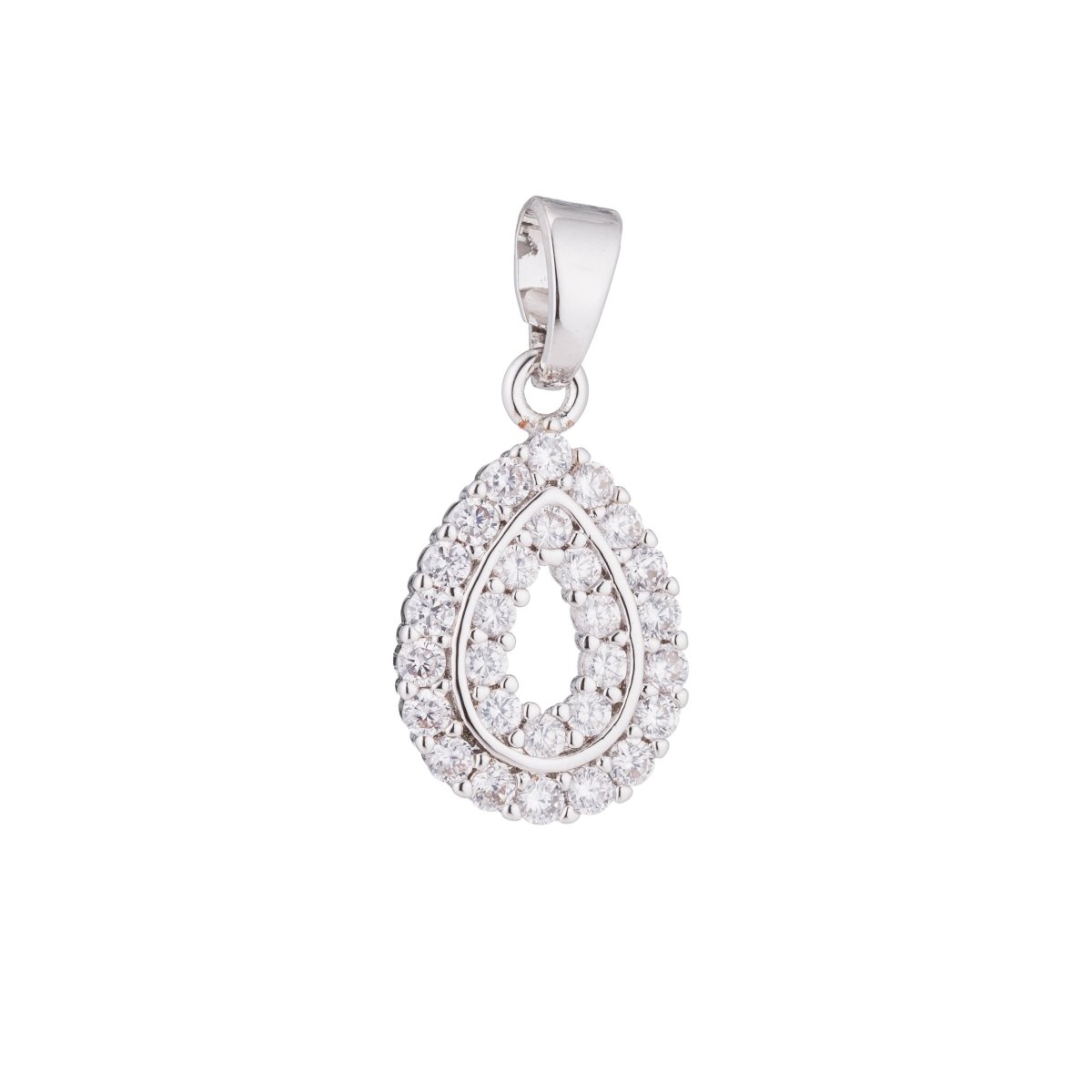 White Gold Fill Silver Tear Drop Pear Shape Dangle Style DIY Cubic Zirconia Necklace Pendant Charm Bead Bails Findings for Jewelry Making H-006